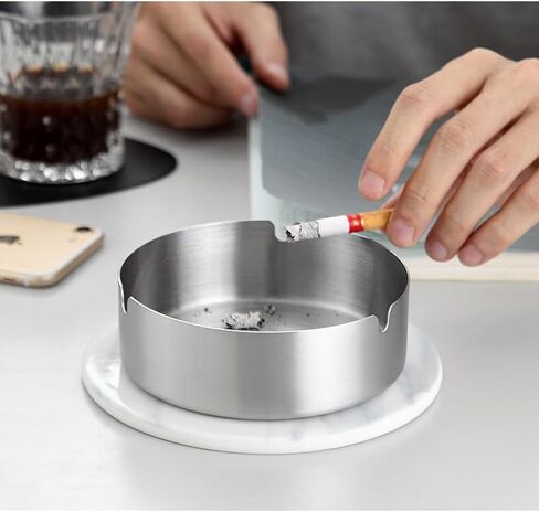 Home Ashtray, Stainless Steel Ash Tray for Indoor or Outdoor Use, Unbreakable Tabletop Ash-Holder for Home Outside Office Patio Balcony(small silver) in Saudi Arabia