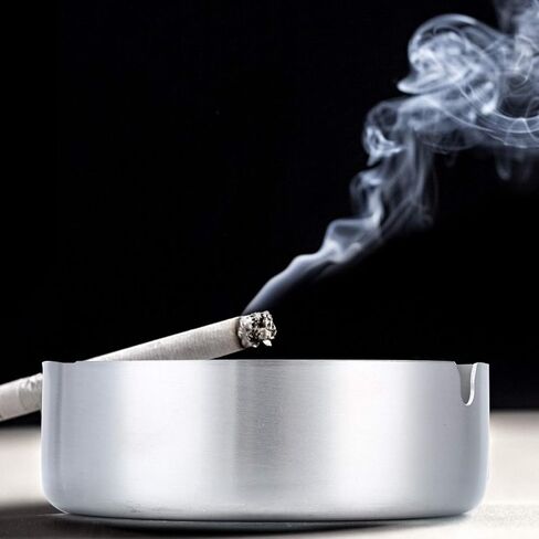 Home Ashtray, Stainless Steel Ash Tray for Indoor or Outdoor Use, Unbreakable Tabletop Ash-Holder for Home Outside Office Patio Balcony(small silver) in Saudi Arabia