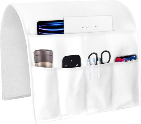 مسند ذراع للأريكة منظم بجانب السرير، حامل أريكة أبيض غير قابل للانزلاق للتحكم عن بعد للكرسي، حامل كرسي بذراع أبيض نقي مع جيب للمجلة والهاتف، 19.7 بوصة × 35 بوصة in Kuwait