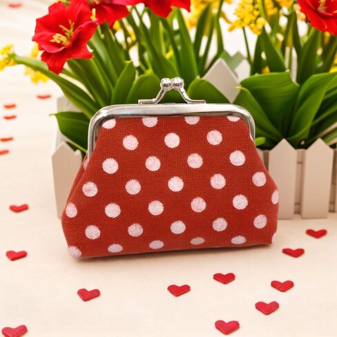 Polka Dot Canvas Coin Purse, Small and Convenient, Iron Buckle, Cotton, Natural, Toiletry Travel in Saudi Arabia