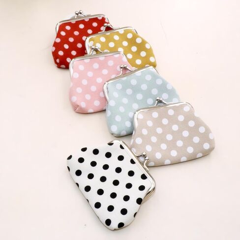 Polka Dot Canvas Coin Purse, Small and Convenient, Iron Buckle, Cotton, Natural, Toiletry Travel in Saudi Arabia