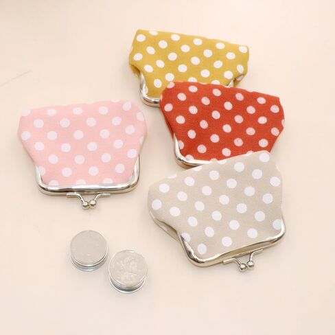 Polka Dot Canvas Coin Purse, Small and Convenient, Iron Buckle, Cotton, Natural, Toiletry Travel in Saudi Arabia