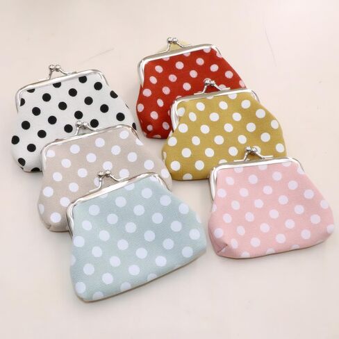 Polka Dot Canvas Coin Purse, Small and Convenient, Iron Buckle, Cotton, Natural, Toiletry Travel in Saudi Arabia