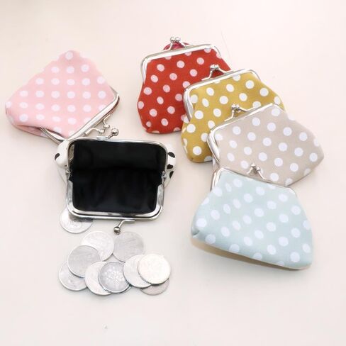 Polka Dot Canvas Coin Purse, Small and Convenient, Iron Buckle, Cotton, Natural, Toiletry Travel in Saudi Arabia