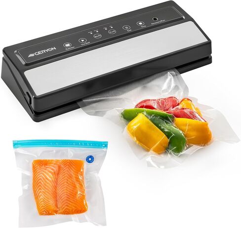 GERYON Vacuum Sealer, Automatic Vacuum Sealer Machine with Built-in Cutter, Compact Design for Dry and Moist Food with Starter Kit Bags and Rolls, Black in Saudi Arabia