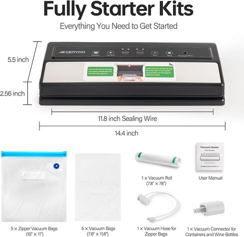 GERYON Vacuum Sealer, Automatic Vacuum Sealer Machine with Built-in Cutter, Compact Design for Dry and Moist Food with Starter Kit Bags and Rolls, Black in Saudi Arabia