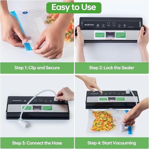 GERYON Vacuum Sealer, Automatic Vacuum Sealer Machine with Built-in Cutter, Compact Design for Dry and Moist Food with Starter Kit Bags and Rolls, Black in Saudi Arabia