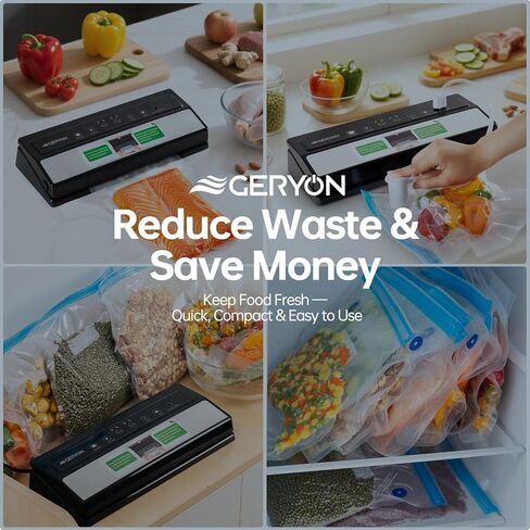 GERYON Vacuum Sealer, Automatic Vacuum Sealer Machine with Built-in Cutter, Compact Design for Dry and Moist Food with Starter Kit Bags and Rolls, Black in Saudi Arabia