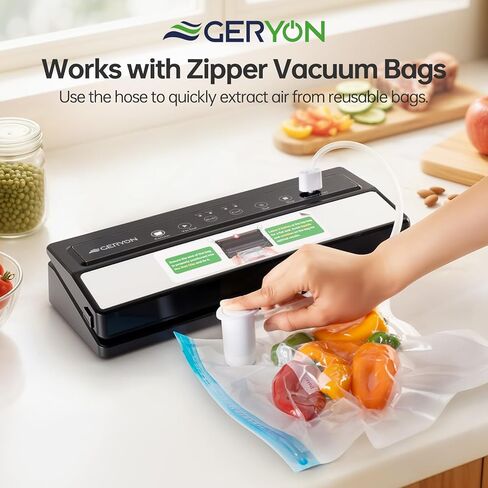 GERYON Vacuum Sealer, Automatic Vacuum Sealer Machine with Built-in Cutter, Compact Design for Dry and Moist Food with Starter Kit Bags and Rolls, Black in Saudi Arabia
