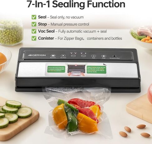 GERYON Vacuum Sealer, Automatic Vacuum Sealer Machine with Built-in Cutter, Compact Design for Dry and Moist Food with Starter Kit Bags and Rolls, Black in Saudi Arabia