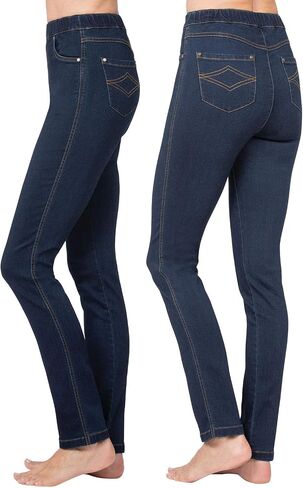 PajamaJeans سروال نسائي ضيق صغير قابل للتمدد وناعم عالي الخصر، جينز أزرق كليرووتر in Kuwait