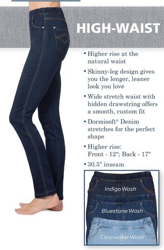 PajamaJeans سروال نسائي ضيق صغير قابل للتمدد وناعم عالي الخصر، جينز أزرق كليرووتر in Kuwait
