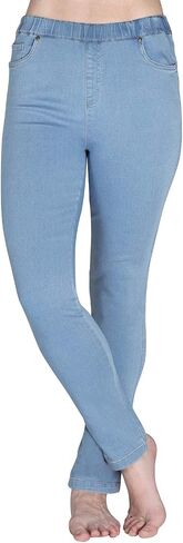 PajamaJeans سروال نسائي ضيق صغير قابل للتمدد وناعم عالي الخصر، جينز أزرق كليرووتر in Kuwait