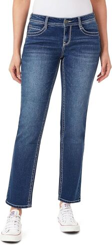 WallFlower Women's Feisty Curvy 30" Low Rise Straight Insta Stretch Juniors Jeans in Saudi Arabia