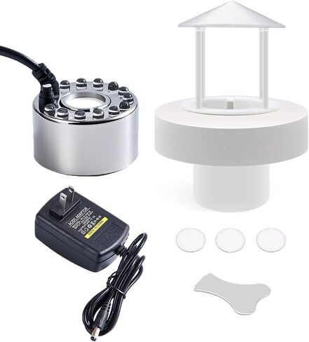 350ml/H Ultrasonic Mist Maker Fogger with 12 LED Lights, Metal Atomizer for Water Fountain, Pond, Rockery Includes Removable Splash Guard, Ceramic Discs & Changing Tools in Saudi Arabia