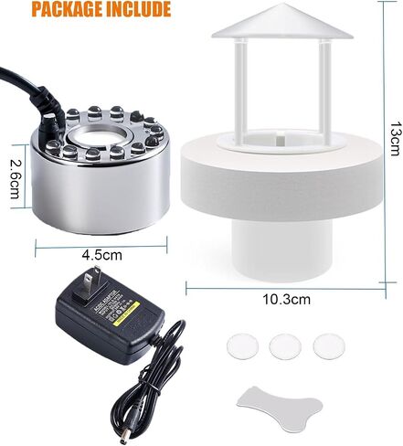 350ml/H Ultrasonic Mist Maker Fogger with 12 LED Lights, Metal Atomizer for Water Fountain, Pond, Rockery Includes Removable Splash Guard, Ceramic Discs & Changing Tools in Saudi Arabia