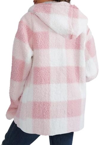 Women's Sherpa Hooded Cardigan Fall Winter Fuzzy Fleece Jacket Warm Soft Plaid Flannels sweater coat Outwear in Saudi Arabia