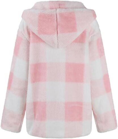 Women's Sherpa Hooded Cardigan Fall Winter Fuzzy Fleece Jacket Warm Soft Plaid Flannels sweater coat Outwear in Saudi Arabia