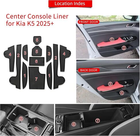 smabee 12PCS Center Console Liner for Kia K5 2025 2026 Door Slot Mats for 2025 K5 Cup Holders Inserts Anti-Dust Mats Interior Accessories (Black) in Saudi Arabia