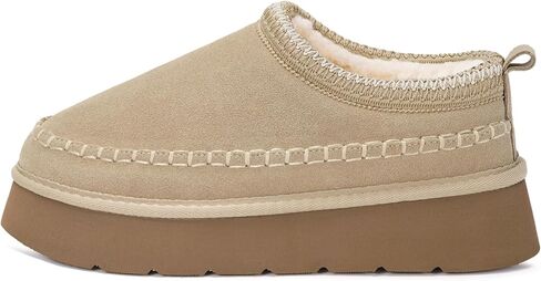 شبشب نسائي ذو نعل سميك أحذية قصيرة للكاحل مقاومة للماء من جلد الغزال الأصلي شباشب شتوية ثلجية مبطنة بالفرو والصوف أحذية رياضية مريحة في الهواء الطلق دافئة سهلة الارتداء في المنزل in Kuwait