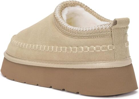 شبشب نسائي ذو نعل سميك أحذية قصيرة للكاحل مقاومة للماء من جلد الغزال الأصلي شباشب شتوية ثلجية مبطنة بالفرو والصوف أحذية رياضية مريحة في الهواء الطلق دافئة سهلة الارتداء في المنزل in Kuwait