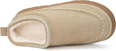 شبشب نسائي ذو نعل سميك أحذية قصيرة للكاحل مقاومة للماء من جلد الغزال الأصلي شباشب شتوية ثلجية مبطنة بالفرو والصوف أحذية رياضية مريحة في الهواء الطلق دافئة سهلة الارتداء في المنزل in Kuwait