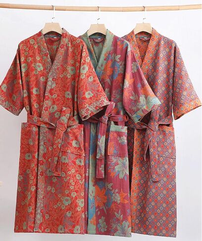 PRINCESS BRIDE 3/4 Sleeve Close Skin Cotton Gauze Summer Breathable Soft Pajamas Spa Bath Quick Dry Robe for Couples in Saudi Arabia