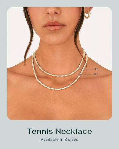 PAVOI 14K Gold Plated 3mm Simulated Diamond Tennis Necklace – Chunky Long Necklace for Women – Sizes 15" and 18" in Saudi Arabia
