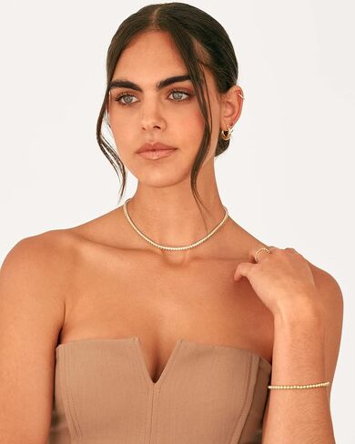 PAVOI 14K Gold Plated 3mm Simulated Diamond Tennis Necklace – Chunky Long Necklace for Women – Sizes 15" and 18" in Saudi Arabia
