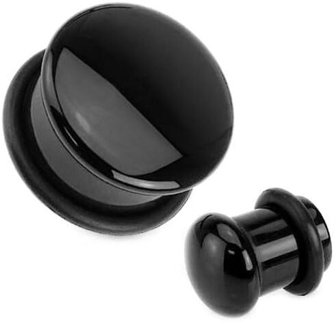 Pair (2PCS) BLACK ONYX STONE PLUGS Single Flare Gauges Organic Ear Tunnels 9221 in Saudi Arabia