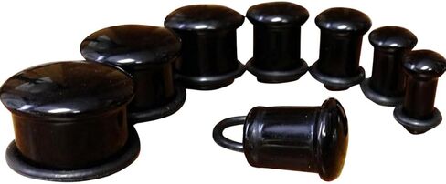 Pair (2PCS) BLACK ONYX STONE PLUGS Single Flare Gauges Organic Ear Tunnels 9221 in Saudi Arabia