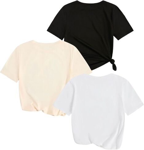 Floerns Girl's 3 Piece Cheetah Short Sleeve T Shirt Bowknot Print Tee Going Out Tops in Saudi Arabia