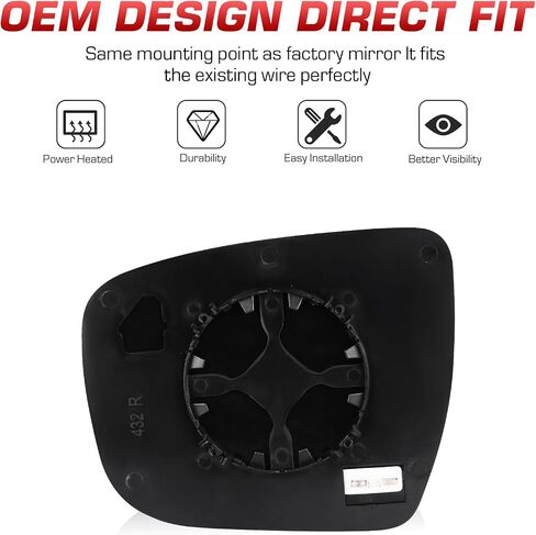 Passenger Right Side Heated Mirror Glass for Nissan Rogue 2014 2015 2016 2017 2018 2019, Murano 2014-2023, Pathfinder 2017-2019, Replace ‎for 963654BA1A in Kuwait