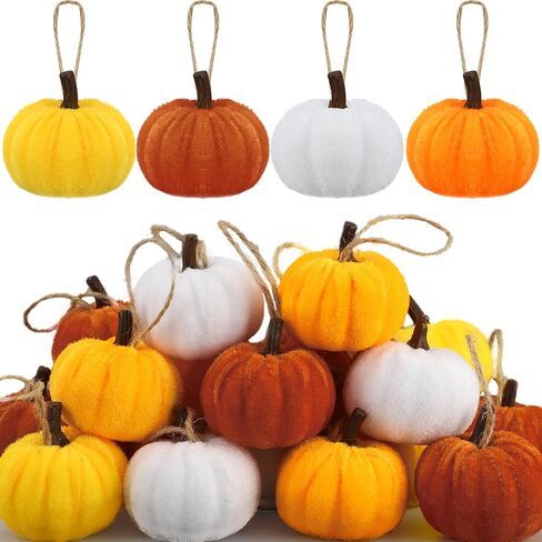 16 PCS Fall Thanksgiving Pumpkin Hanging Ornaments Velvet Fabric Pumpkin Hanging Small Tree Ornament 2.2" Orange Pumpkins Ball Tree Decoration for Fall Thanksgiving Home Farmhouse Harvest Party Decor in Saudi Arabia