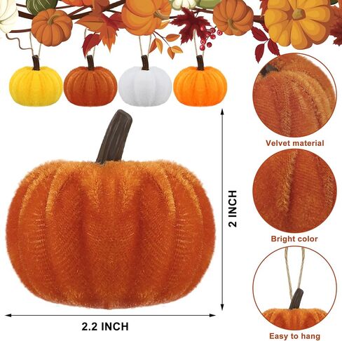16 PCS Fall Thanksgiving Pumpkin Hanging Ornaments Velvet Fabric Pumpkin Hanging Small Tree Ornament 2.2" Orange Pumpkins Ball Tree Decoration for Fall Thanksgiving Home Farmhouse Harvest Party Decor in Saudi Arabia