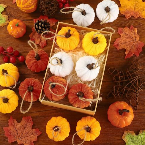 16 PCS Fall Thanksgiving Pumpkin Hanging Ornaments Velvet Fabric Pumpkin Hanging Small Tree Ornament 2.2" Orange Pumpkins Ball Tree Decoration for Fall Thanksgiving Home Farmhouse Harvest Party Decor in Saudi Arabia