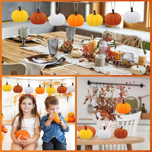16 PCS Fall Thanksgiving Pumpkin Hanging Ornaments Velvet Fabric Pumpkin Hanging Small Tree Ornament 2.2" Orange Pumpkins Ball Tree Decoration for Fall Thanksgiving Home Farmhouse Harvest Party Decor in Saudi Arabia