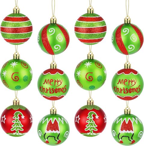 12 Pcs Christmas Decorations Indoor, 2.4" Christmas Ornaments for Tree Glittering Hanging Christmas Tree Decorations Red Green Christmas Ornaments Balls for Xmas Party Holiday Home Decor in Saudi Arabia