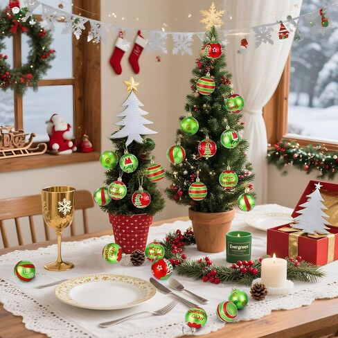12 Pcs Christmas Decorations Indoor, 2.4" Christmas Ornaments for Tree Glittering Hanging Christmas Tree Decorations Red Green Christmas Ornaments Balls for Xmas Party Holiday Home Decor in Saudi Arabia
