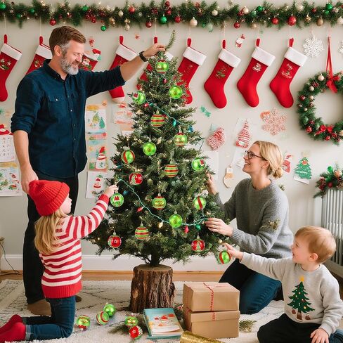 12 Pcs Christmas Decorations Indoor, 2.4" Christmas Ornaments for Tree Glittering Hanging Christmas Tree Decorations Red Green Christmas Ornaments Balls for Xmas Party Holiday Home Decor in Saudi Arabia