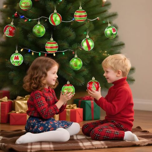 12 Pcs Christmas Decorations Indoor, 2.4" Christmas Ornaments for Tree Glittering Hanging Christmas Tree Decorations Red Green Christmas Ornaments Balls for Xmas Party Holiday Home Decor in Saudi Arabia