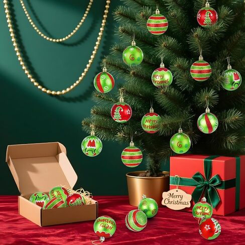 12 Pcs Christmas Decorations Indoor, 2.4" Christmas Ornaments for Tree Glittering Hanging Christmas Tree Decorations Red Green Christmas Ornaments Balls for Xmas Party Holiday Home Decor in Saudi Arabia