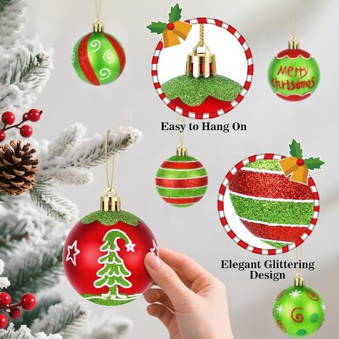 12 Pcs Christmas Decorations Indoor, 2.4" Christmas Ornaments for Tree Glittering Hanging Christmas Tree Decorations Red Green Christmas Ornaments Balls for Xmas Party Holiday Home Decor in Saudi Arabia