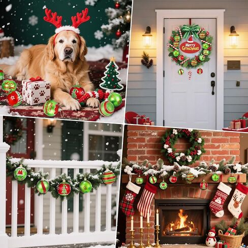 12 Pcs Christmas Decorations Indoor, 2.4" Christmas Ornaments for Tree Glittering Hanging Christmas Tree Decorations Red Green Christmas Ornaments Balls for Xmas Party Holiday Home Decor in Saudi Arabia