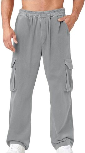 سروال قصير للرجال فضفاض غير رسمي واسع الساق Sweatpants مع جيوب متعددة مرونة الخصر فضفاضة تناسب الشارع الشهير السراويل in Saudi Arabia