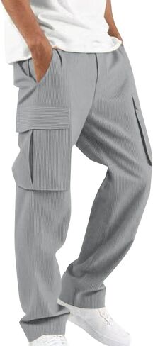 سروال قصير للرجال فضفاض غير رسمي واسع الساق Sweatpants مع جيوب متعددة مرونة الخصر فضفاضة تناسب الشارع الشهير السراويل in Saudi Arabia