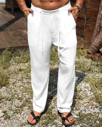 A WATERWANG Men's Casual Linen Pants Summer Beach Cotton Lightweight Pants Loose Fit Drawstring with Pockets in Saudi Arabia