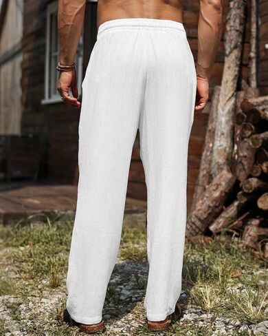 A WATERWANG Men's Casual Linen Pants Summer Beach Cotton Lightweight Pants Loose Fit Drawstring with Pockets in Saudi Arabia