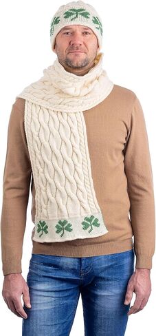 SAOL 100% Merino Wool Ireland Shamrock Gift Set Hat and Scarf for Men (Green) in Saudi Arabia