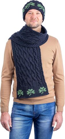 SAOL 100% Merino Wool Ireland Shamrock Gift Set Hat and Scarf for Men (Green) in Saudi Arabia